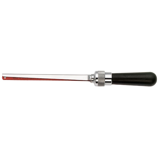 Facom 606A keyhole saw with black handle and red blade, side view on white background.