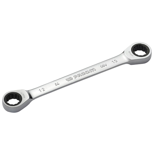 Facom 64_12X13 double-ended ring spanner, silver, angled view, visible size markings 12 and 13.