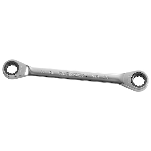 Facom 64.3/8X7/16 ratcheting double box-end wrench silver, side view, tool category.