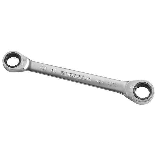 Facom double box end wrench, silver finish, photography, SKU 64_7_8X15_16, side angle on white background.