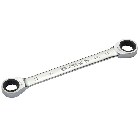 Straight double box-end ratchet wrench, 21 x 23 mm