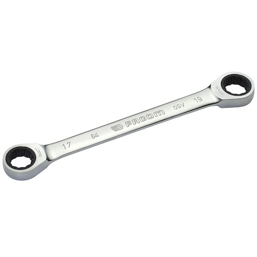 Straight double box-end ratchet wrench, 22 x 24 mm