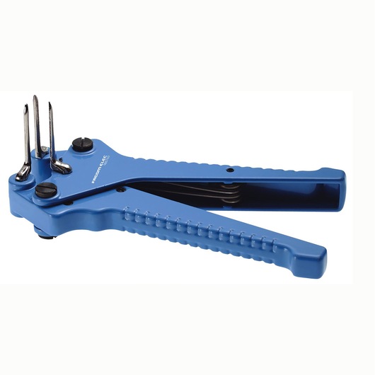 Facom 640171 blue snap ring pliers side view with textured handles and three metal tips