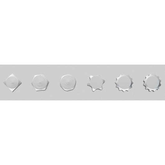 Facom 65_7X9SPL photography of six silver bolts with different head shapes lined up on a gray background, top view.