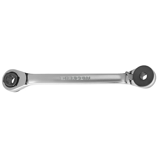 Facom 65PE ratcheting socket wrench, silver finish, top view on white background.