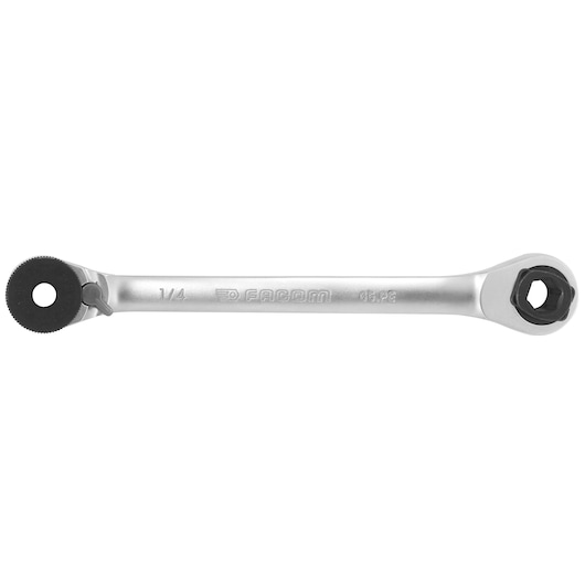 Facom 65PE ratcheting box wrench, silver finish, side view on white background.