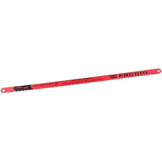 Facom 668A_10 red bi-metal hacksaw blade with logo and product details, angled on white background.