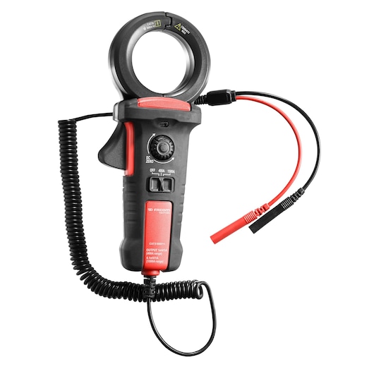 Facom clamp meter 720_P1500 with red and black cables, front angle on white background.