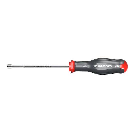Facom nut driver with black and red ergonomic handle, side view, SKU 74AT_6.