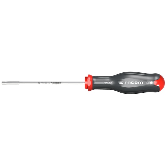 Facom 74AT_7 nut driver with black and red ergonomic handle, side view on white background.