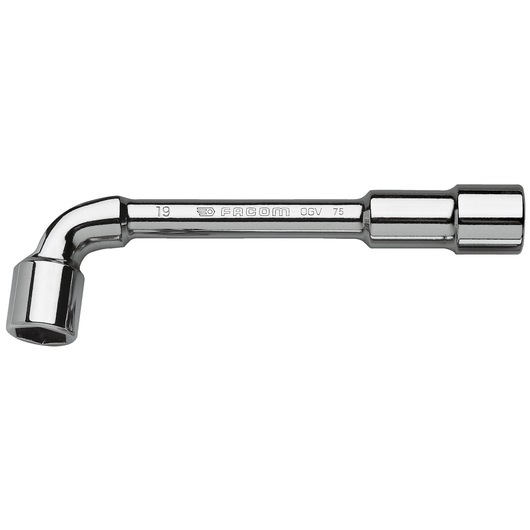 Facom 7510 chrome double-ended box wrench, L-shape, photographed on white background.