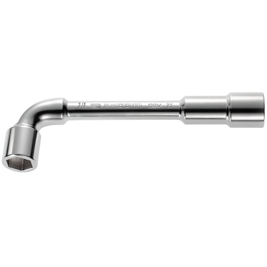 Facom 75_11_16 chrome finish L-shaped socket wrench, side view on white background.