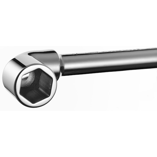 Facom 75_14PB box end wrench, chrome finish, close-up on angled head, white background.