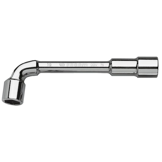 Facom 75_16 chrome finish L-shaped box wrench, side view, with engraved markings, hand tool.
