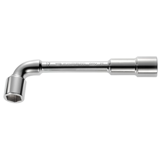 Facom 75_17 L-shaped socket wrench with chrome finish, hexagonal socket ends, side view on white background.