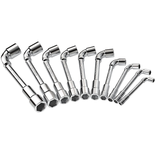 Angled-socket wrench, (6 x 6 Points) set, 10 pieces (8 to 19 mm)