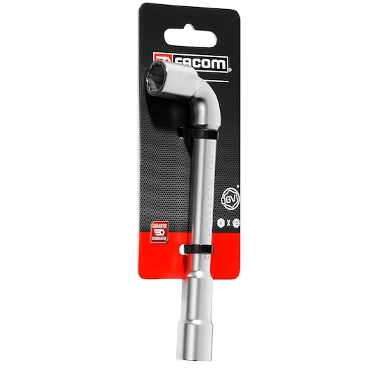 Facom 76_12PB steel socket wrench on retail packaging, photographed at a front angle on white background.