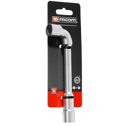 Facom 76_13PB angled socket wrench in silver color, front view on branded packaging.