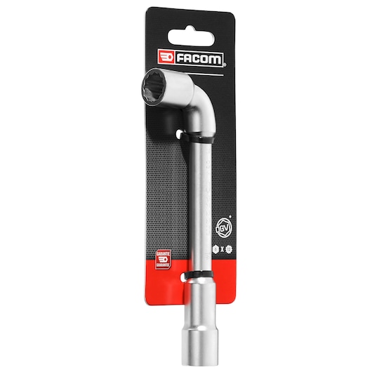 Facom 76_14PB L-shaped socket wrench with twelve-point end, silver finish, photographed on white background.