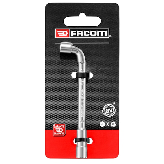 Facom 76_6PB_P1 6mm pipe wrench in silver, photographed upright on retail packaging, front angle.