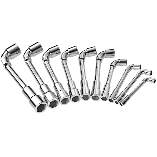 Angled-socket wrench, (6 x 12 Points), set 10 pieces (8 to 19 mm)