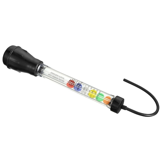 Facom 778A antifreeze tester with transparent tube, black bulb, multicolored indicator balls, side view, white background.