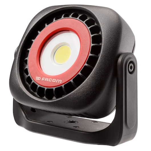 Facom 779.1000BLPB LED work light with adjustable black stand, red and black design, front angle.