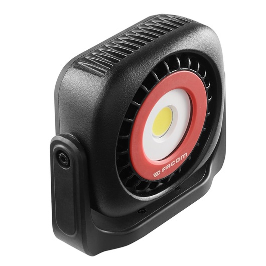Facom portable LED work light 779.1000BLPB, black and red, angled front view, photography