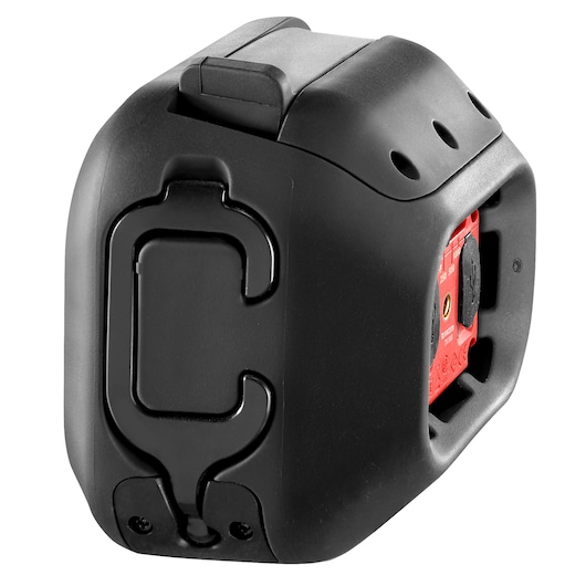 Facom 779.1000RPB compact black and red laser level, photography, rear angle showing mounting clip.