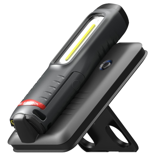Facom 779.CL5PB rechargeable LED work light with black stand, angled view on white background.