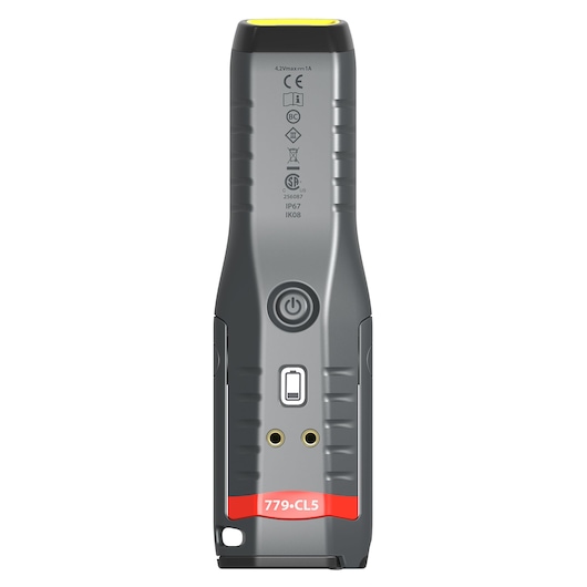 Photo of Facom 779.CL5PB inspection lamp, grey body with red label, power button visible, front view on white background.
