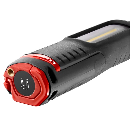 Facom 779.CLSPPB work light close-up, black and red, magnetic end, photographed on white background.