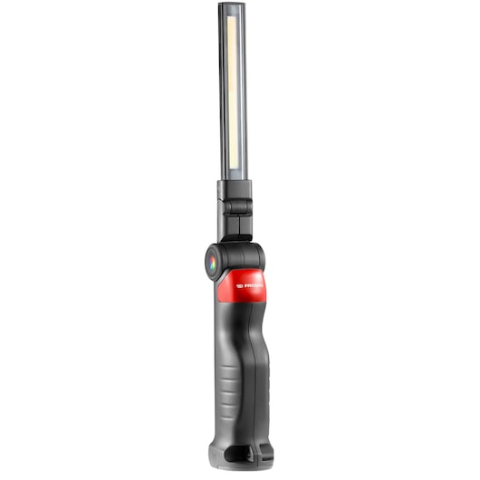 Facom 779CML slim LED work light with black and red handle, upright angle on white background.