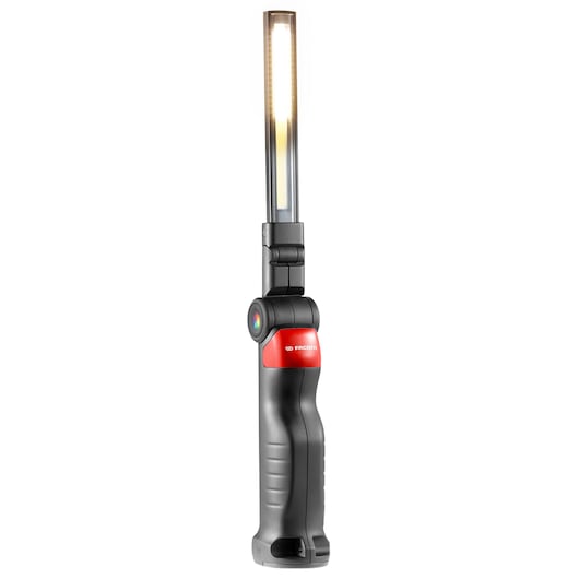 Facom 779CML work light, black and red, upright front angle, LED illuminated, photography on white background.