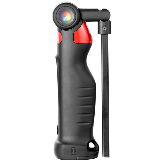 Facom 779CML compact black and red LED inspection lamp, side profile, with foldable arm, white background.