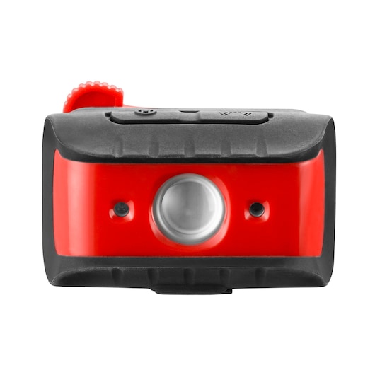 Facom 779_FRT3PB compact red and black LED headlamp, front view, with central lens and control buttons.