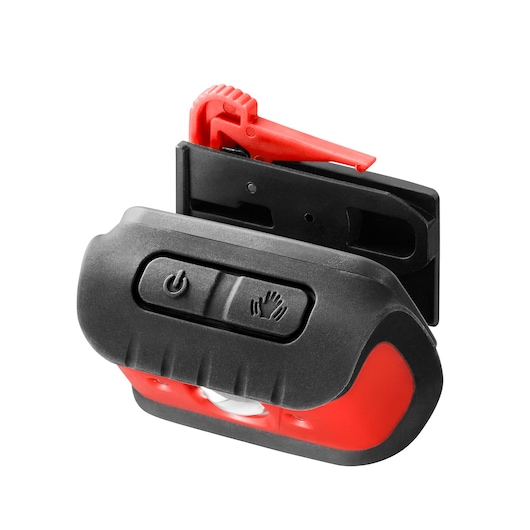 Facom 779_FRT3PB black and red compact LED work light with clip, photographed on white background.