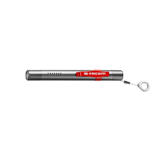Facom 779_PBTSLS pen-shaped magnetic pickup tool with red pocket clip, side view on white background.