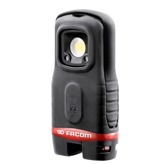 Photo of Facom 779_PCBPB compact black LED work light with red branding, front angle on white background.
