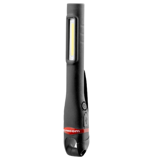 Facom 779_PEN2PB black LED pen light with red branding, front angle, white background.
