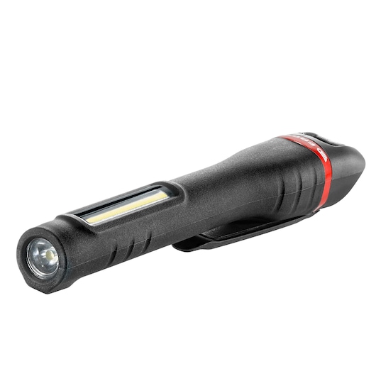 Facom 779_PEN2PB black LED pen light with red accent, angled view on white background.