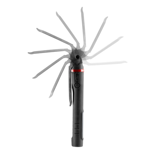 Facom 779_PEN2PB pen-style black LED inspection lamp with adjustable head, shown in multiple tilt positions, white background.