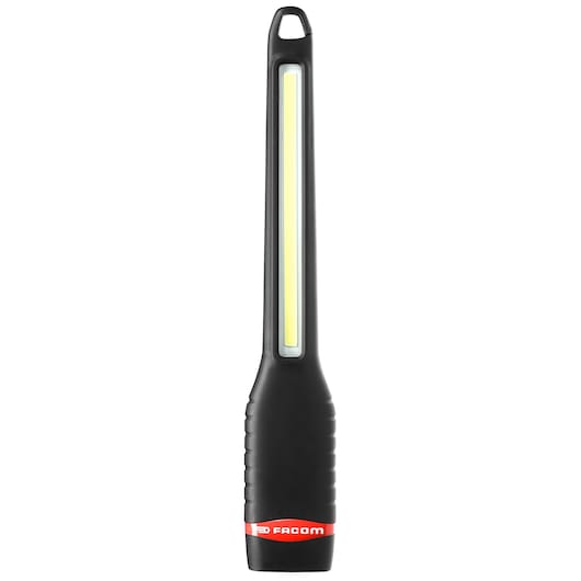 Photo of Facom 779.SILR2PB slim black LED work light, front angle, with red Facom branding.