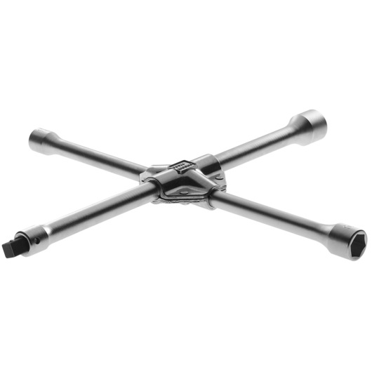 Facom 77ATO2 silver cross-shaped lug wrench photographed at an angle on white background.