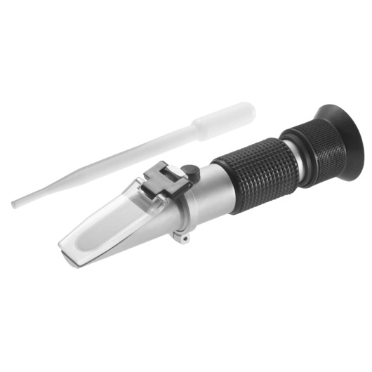 Facom 780B refractometer with black grip and transparent pipette, side angle, white background.