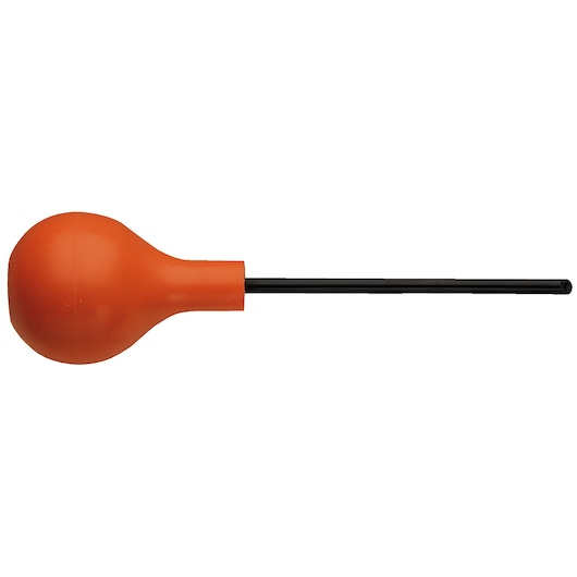 Facom 785 manual liquid dropper with black tube and orange rubber bulb, side view on white background.