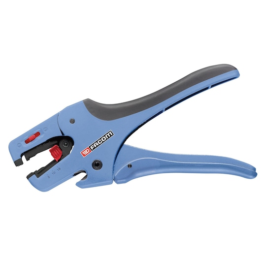 Facom automatic wire stripper tool with blue and black handle, side angle, SKU 793936.