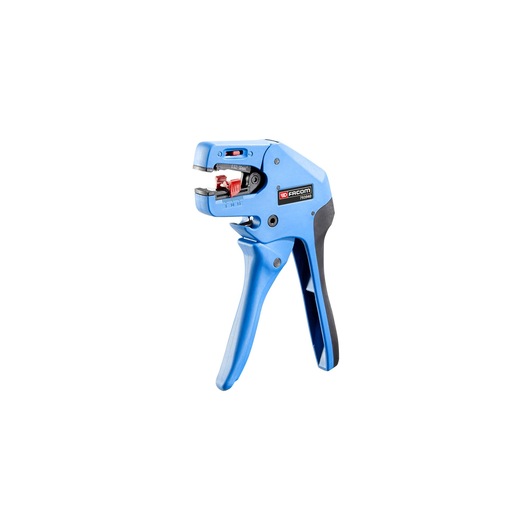 Photo of Facom 793940 blue automatic wire stripper tool, side angle on white background.