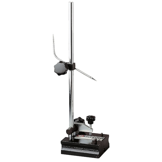 Photo of Facom 795A indicator stand with metal base and adjustable rod, product photography, white background.