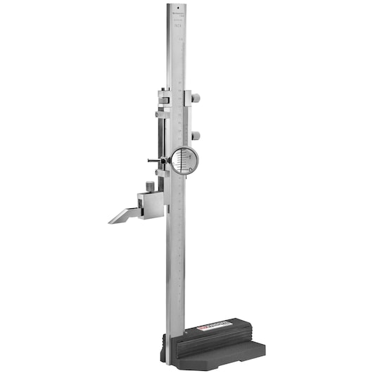 Facom 796B dial height gauge on white background, precision measuring tool with metal base.